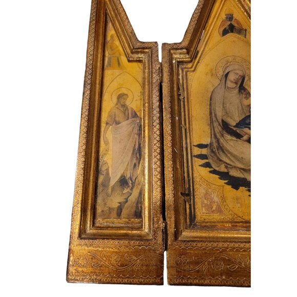 1940's Florentine Gilt Religious Tryptic - Madonna & Child - Picture 3 of 13